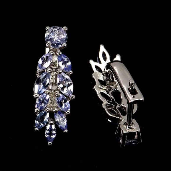 14k WHITE GOLD Marquise Blue Tanzanite 5x2.5mm Earrings MSRP $525 - Picture 3 of 5